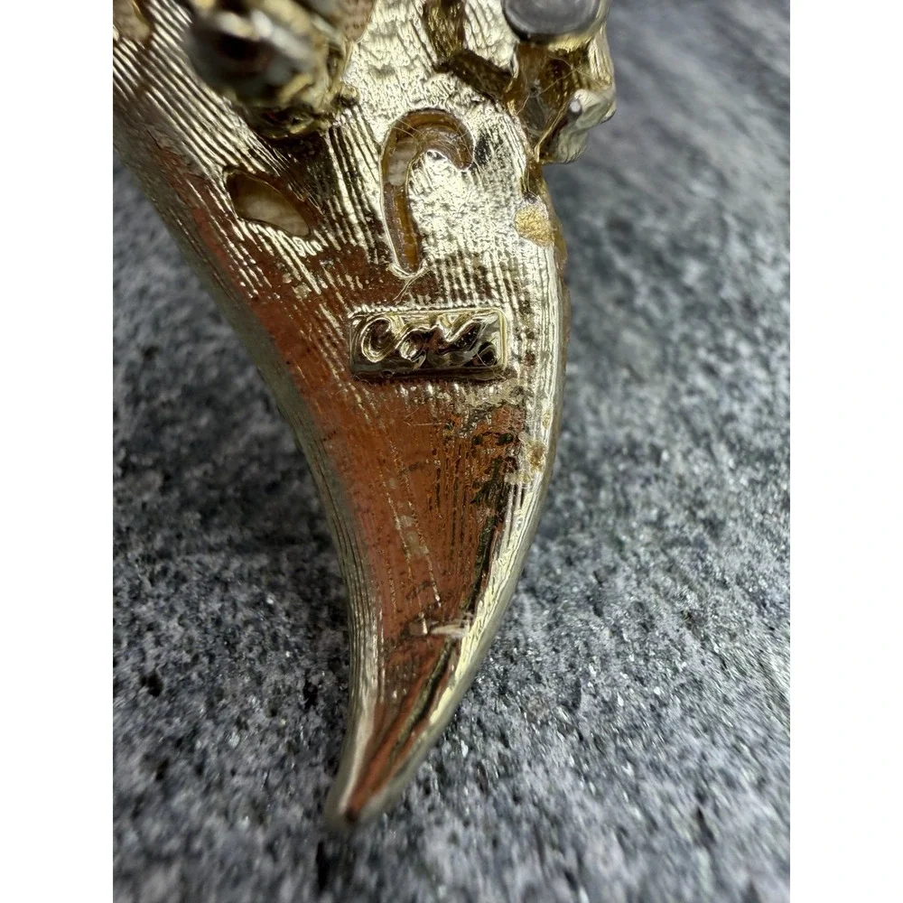 Vintage Coro Glitter Brooch Pin‎ Rhinestones Gold Tone Swirl MCM